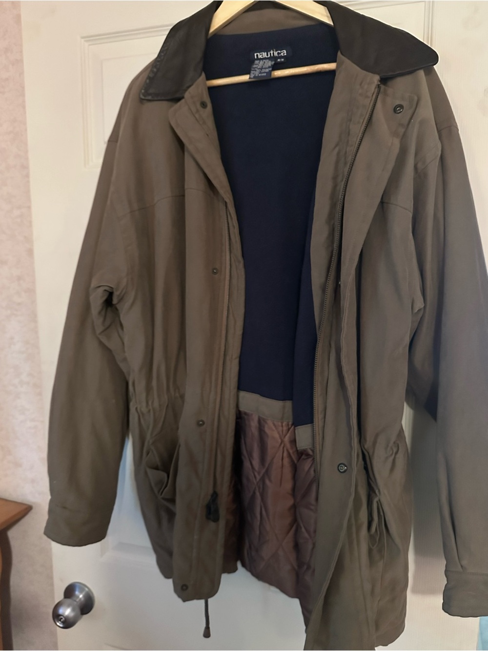 Nautica Olive Green Military Field Parka with Dark Collar